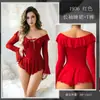 Lencería Sexy de Malla Transparente con Volantes de Manga Larga de un Solo Hombro Estilo Puro Deseo para Comercio Exterior Transfronterizo Europeo y Americano