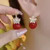 Brincos Europeus e Americanos de Indústria Pesada Estilosos Modernos Cheios de Diamantes Gota d'Água Pétala Franja Ankora Vermelho Outono e Inverno Festivos Quentes