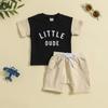 Ropa Popular para Niños, Tops de Cuello Redondo con Estampado de Letras, Shorts de Color Sólido, Conjunto de Dos Piezas, Multicolor