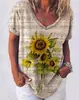 Comercio electrónico transfronterizo Amazon nueva camiseta redonda estampada con partitura de girasol para mujer