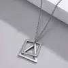 Cadena de Suéter de Acero de Titanio para Hombre Colgante Triángulo Cuadrado Geométrico Collar Colgante de Hip-Hop de Moda para Hombres y Mujeres