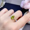Joia de Pedra Preciosa Colorida Transfronteiriça Anel de Prata 925 Inlaid Peridoto Natural Gota de Água Pequena Feminino Venda Direta de Fábrica