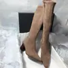 Colección nueva de otoño/invierno 2026, moderna, estilo coreano: Botas de tacón alto con punta cuadrada, ajustadas, elegantes y gráciles, que no sobrepasan la rodilla
