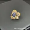Anillo de Lujo Ligero Retro con Incrustaciones de Ojo de Gato y Perla, Anillo Abierto de Piedra Natural con Diamantes, Joyería, Fuente Transfronteriza