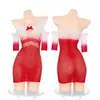 Guanyun Lencería Sexy Navidad Terciopelo Pluma Corazón Cálido Degradado Malla Transparente Vestido Sexy Coqueto Transparente Traje de Cadera para Mujeres