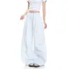 Pantalones casuales de pierna ancha a rayas estilo retro americano para mujer, verano, corte holgado, versátiles, con caída, adelgazantes, estilo casual, pantalones largos sencillos