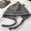 Gorro de punto de lana para mujer para invierno con cordón, color liso, moderno y versátil, hace que la cara se vea más pequeña, cálido y protege los oídos, Gorro Lei Feng