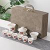 Juego de té kung fu de 10 piezas de porcelana de jade mate, traje de regalo de negocios estilo chino de alta calidad, caqui Ruyi, venta al por mayor
