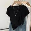 Camiseta Base de Lino y Algodón Rosa Girly con Escote en V y Copos de Nieve para Mujer, Nuevo Estilo Verano 2026, Camiseta Holgada de Manga Corta Estilo Perezoso
