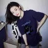 Camiseta de Manga Corta de Algodón Puro para Mujer, Nuevo Estilo Verano 2026, Ajuste Delgado Retro Americano, Manga Media, Top Azul Marino, Moderno