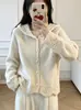 Cárdigan de Ganchillo Hueco con Capucha para Mujer, Estilo Suave de Otoño, Abrigo Suéter Holgado, Top Dulce para Mujeres Menudas