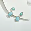 Nuevos Pendientes Vintage Estilo Chino con un Toque de Lujo, Pendientes de Cristal de Celebridad de Internet Franceses, Pendientes Retro Turquesa Estilo Hong Kong para Mujer