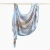 Lenço longo versátil de seda com estampa digital aquarela Bali, mais vendido na primavera e no outono, xale fino e lenço de cabeça da moda