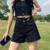 Shorts de mezclilla negros de cintura alta para mujer, verano 2024, nuevo éxito, estilo A, holgados, ajustados, hot pants, hot pants