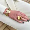 Pulsera, Anillo y Pendientes de Acero de Titanio Florales de Moda Estilo Ins para Mujer, Juego de Joyería Personalizable Ajustable de Acero Inoxidable