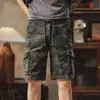 Bermuda Camuflada Masculina, Nova Moda de Verão Marca Tendência Roupa de Trabalho Calça de Cinco Pontos com Múltiplos Bolsos, Tamanho Grande, Caimento Solto, Calça Esportiva de Perna Reta de Comprimento Médio