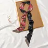 Bufanda de Seda Retro Francesa Primavera y Otoño para Mujer Lazo Largo para Bolso Cinta Flor de Lazo Estilo Extranjero Moda Diadema Larga Pequeña