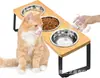 Comedero de Madera para Mascotas Transfronterizo, Soporte para Tazones de Gato, Soporte Antivuelco para Tazones de Mascota, Soporte Inclinado para Tazones de Comida para Gatos de Madera Maciza