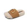 Pantuflas de Algodón Birkenstock de una Sola Tira para Mujer Ropa de Exterior Otoño e Invierno 2025 Nuevas Plataforma de Suela Gruesa Tacones Abiertos Pantuflas Cálidas de Felpa Forradas de Piel