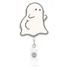 Suporte de Crachá Retrátil de Acrílico Fantasma Fofo de Desenho Animado para Halloween Pingente Fofo Decoração de Crachá de Nome de Escritório