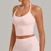 Popular top sin mangas ajustado estilo europeo y americano con cuello halter, escote en V pronunciado y espalda descubierta para entrenamiento de fitness, Pilates y yoga para mujer 2712