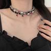 Cadena de clavícula multicapa con perlas grises y cristales negros estilo retro francés, estilo dulce y moderno, collar de gran sentido para chicas atractivas.