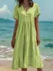 Moda Feminina Nova 2026 Primavera/Verão Cor Sólida Manga Curta Moda Vestido Franzido para Amazon e Plataformas de E-commerce Independentes
