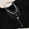 Colar Corrente Redonda de Zircônia Multicamadas Ajustável, Corrente de Clavícula Pesada Estilo Metal Europeu e Americano com um Design Único