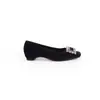 Zapatos de tacón bajo para mujer estilo Uva M, 4 cm de altura interior que aumenta, de terciopelo con pedrería brillante, hebilla cuadrada, punta cuadrada, boca poco profunda, zapatos Mary Jane para ir al trabajo
