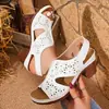 Transfronterizo nuevo talla grande 2026 verano estilo nuevo Velcro estilo europeo y americano hueco tacones altos