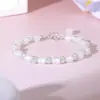 Pulseira de Calcedônia em Prata de Lei 925, Estilo Francês, Luxo Leve, Sensação de Alta Qualidade, Pulseira Brilhante com Diamantes, Acessório de Mão Elegante e Estiloso para Mulheres