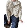 Maillard Cardigan curto de malha com zíper e gola alta feminino 2024 outono novo suéter de cera macia de manga comprida e torção casaco feminino