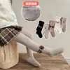 Medias para niñas, otoño e invierno, finas con forro de felpa, engrosadas, con lazo, calcetines de capa base para niños, adecuadas para usar como ropa exterior, calcetines de baile y leggings de punto trenzado como capa base