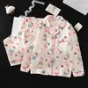 Pijama Infantil Feminino Primavera e Outono Manga Longa Cardigã Fino para Crianças de Tamanho Médio e Grande Conjunto de Ar Condicionado Desenho Roupa de Casa Feminina Conjunto de Duas Peças Verão
