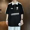Camisa Polo de Manga Media Holgada Estilo Hong Kong para Hombre Verano Diseño de Nicho Color Contrastante Marca de Moda Nuevo Casual Top de Media Manga