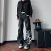 Jeans bordados con notas musicales retro americanos, unisex, nueva colección de otoño, corte holgado, efecto adelgazante, pantalones largos casuales de pierna recta únicos, modernos