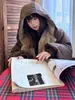 Chaqueta de Algodón con Capucha Marrón para Mujer, Otoño e Invierno, Forrada de Polar, Gruesa, Relajada, Abrigo Parka Holgado