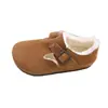 298-1 Sapatos de Veludo de Inverno com Fivela Retrô Couro Nobuck Bico Redondo Quentes para Mulheres