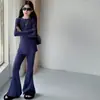 Conjunto de Calça Flare Alta Elasticidade para Meninas, Novo Estilo de Outono, Blusa de Manga Longa com Gola Redonda Macia, Caimento Fluido, Casual, Roupa Infantil da Moda