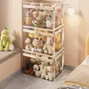 Contenedor de almacenamiento de peluches de gran capacidad y estilo, caja de almacenamiento de muñecas transparente a prueba de polvo para la sala de estar