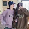 Sudadera Larga de Manga Larga con Estampado de Letras Retro Americano Estilo Oversize Bf Perezoso para Mujer, Ropa Suelta de Primavera y Otoño para Mejor Amiga