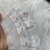 Ribete de encaje calado con lentejuelas y pliegues de gasa de doble capa, blanco y negro, de 8 cm de ancho, para ropa, decoración de tela de sofá, DIY