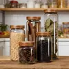 Ventas Directas de Fábrica de Frascos Sellados de Vidrio de Borosilicato Alto para Uso Doméstico, Frascos de Almacenamiento de Vidrio Espeso con Tapas de Madera para Té y Granos