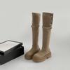 Botas Elegantes da Moda Pequenas Acima do Joelho com Solado Grosso Botas Femininas 2025 Nova Verão Slim Altas Botas de Cavaleiro