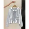 Camisa de cuello Peter Pan para mujer, nuevo top de manga larga con volantes adelgazante para principios de otoño 2026
