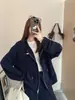 Jaqueta corta-vento com zíper e capuz em tricô waffle estilo coreano para mulheres, nova coleção de outono, moletom cardigã esportivo versátil casual de modelagem solta