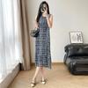 Vestido sin mangas de manga corta, Versátil, Casual, a la moda, Elegante, Adelgazante, Realzador de la altura, Ajustado, Sencillo, Cintura elástica, Falda en A