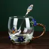 Taza de agua de color esmalte para el hogar sala de estar creativa taza de café de lujo ligero taza de vidrio de moda femenina juego de tazas para el desayuno y la leche