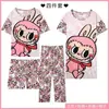 Pedido Extranjero de Amazon Lindo Camisón Pantalón Largo Conjunto de Pijama de Cuatro Piezas Estilo Multi-Dibujos Animados Manga Corta Ropa de Casa Pantalones Cortos Transfronterizo