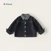 Chaqueta de Niña Bangxuan Primavera y Otoño Ropa Infantil Bloque de Color Cuadros Top para Niños Grandes 2026 Sencilla Casual Chaqueta de Mezclilla Infantil